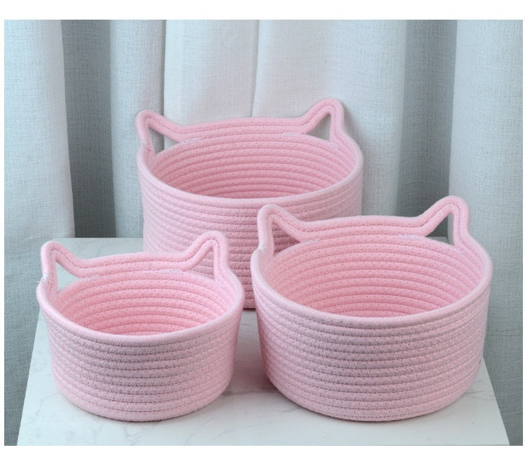 Cat's Ears Desktop Storage Basket Hand Woven Cartoon