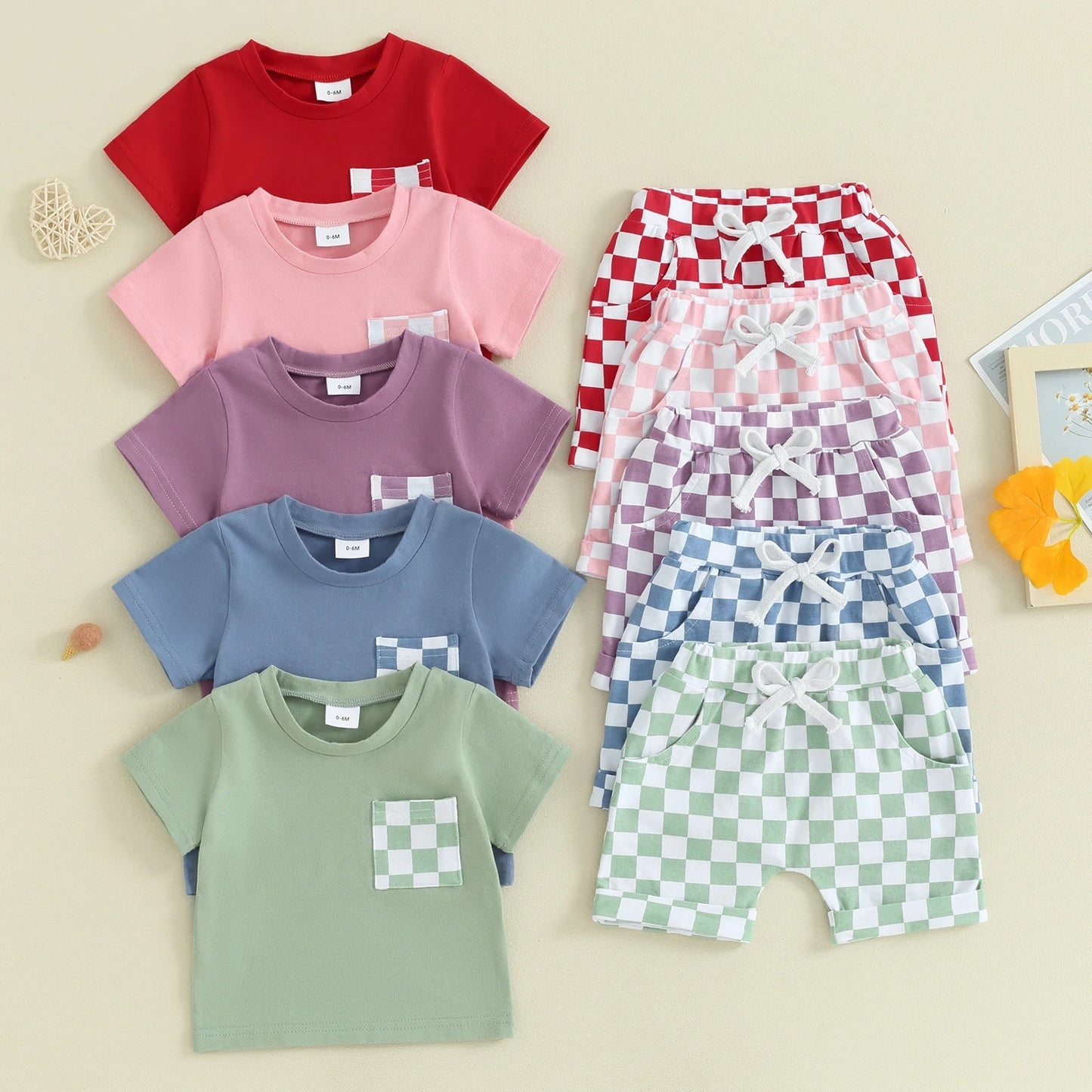 Baby's Casual Short-sleeved Plaid Shorts Suit
