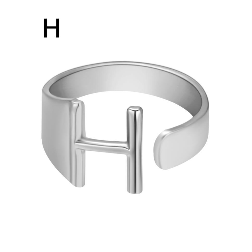 European And American A-Z Letter Ring Gold Metal Adjustable Open Ring Initials Name Letter Female Factory Direct Sales