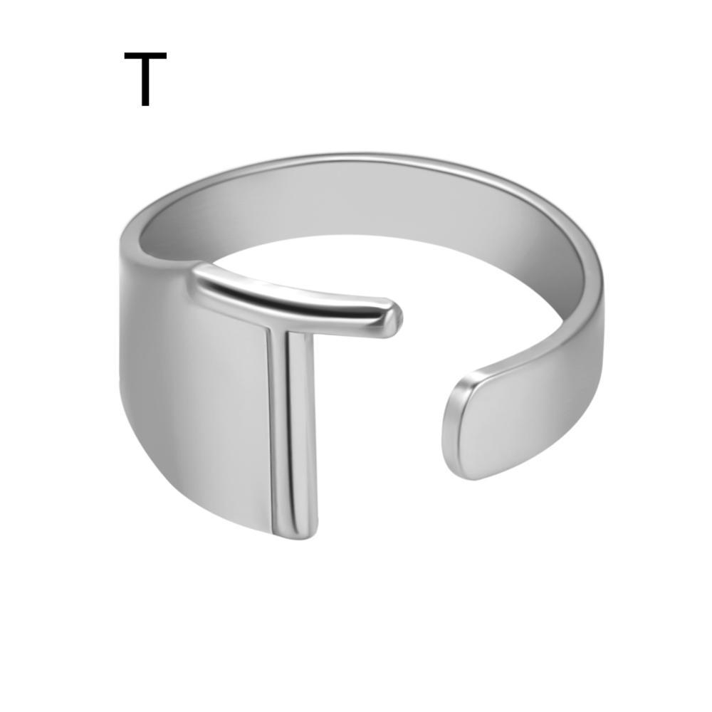 European And American A-Z Letter Ring Gold Metal Adjustable Open Ring Initials Name Letter Female Factory Direct Sales