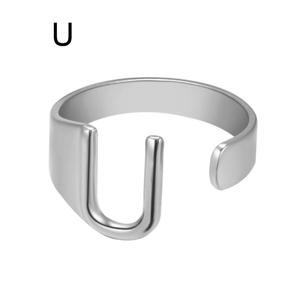 European And American A-Z Letter Ring Gold Metal Adjustable Open Ring Initials Name Letter Female Factory Direct Sales