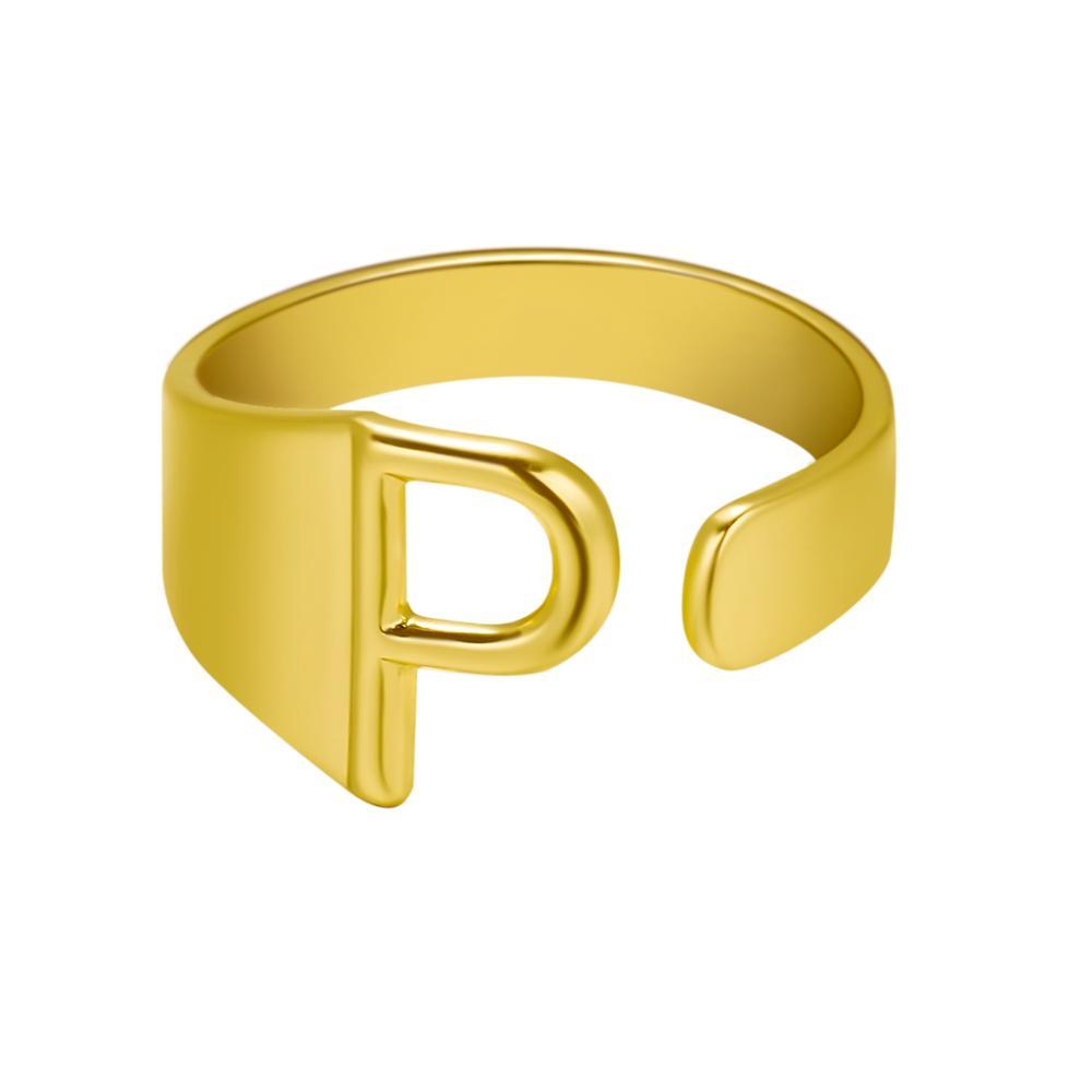 European And American A-Z Letter Ring Gold Metal Adjustable Open Ring Initials Name Letter Female Factory Direct Sales