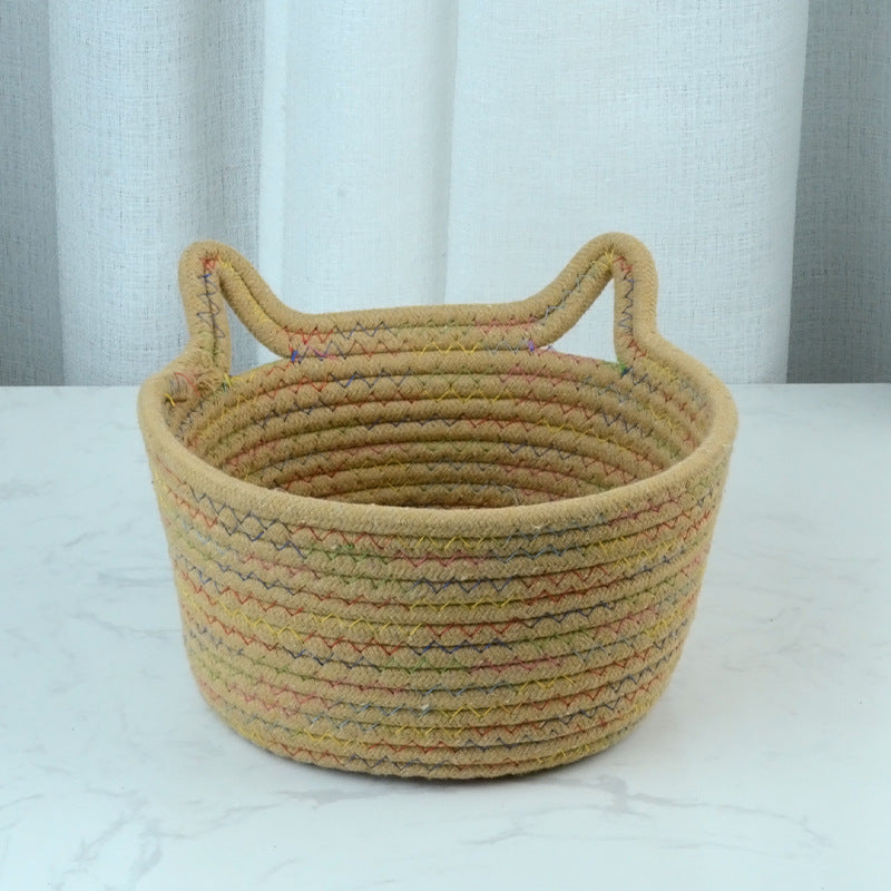 Cat's Ears Desktop Storage Basket Hand Woven Cartoon