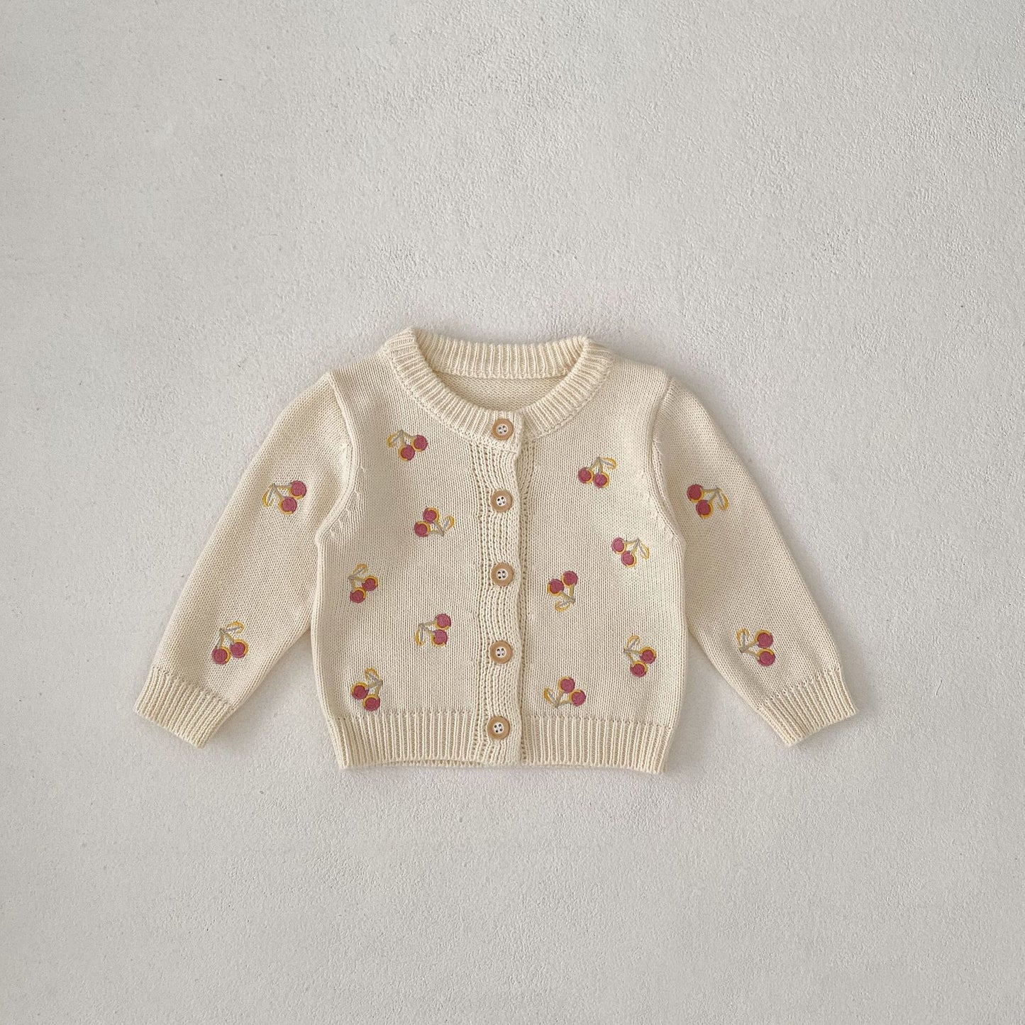 Cherry Embroidery Knitted Long-sleeved Coat Children's New Top