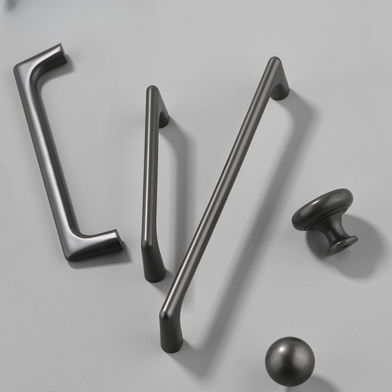 Nordic cabinet door handle in modern minimalist black gray zinc alloy design.