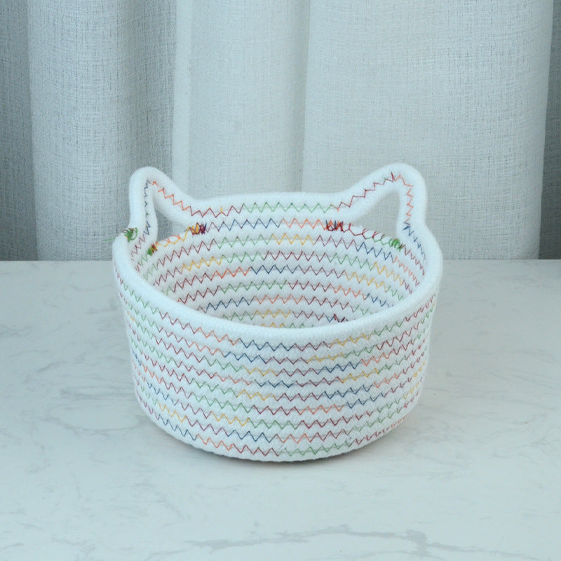 Cat's Ears Desktop Storage Basket Hand Woven Cartoon