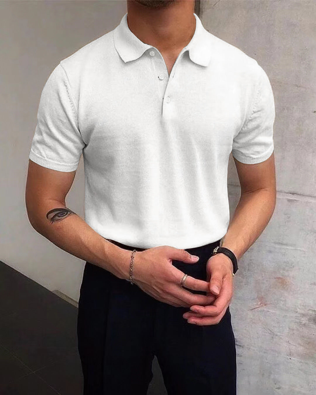 Men's Summer Lapels T-shirt Solid Color Casual