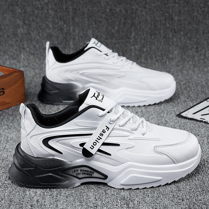 Breathable running shoes with mesh upper and rubber sole, flat heel design, side view.