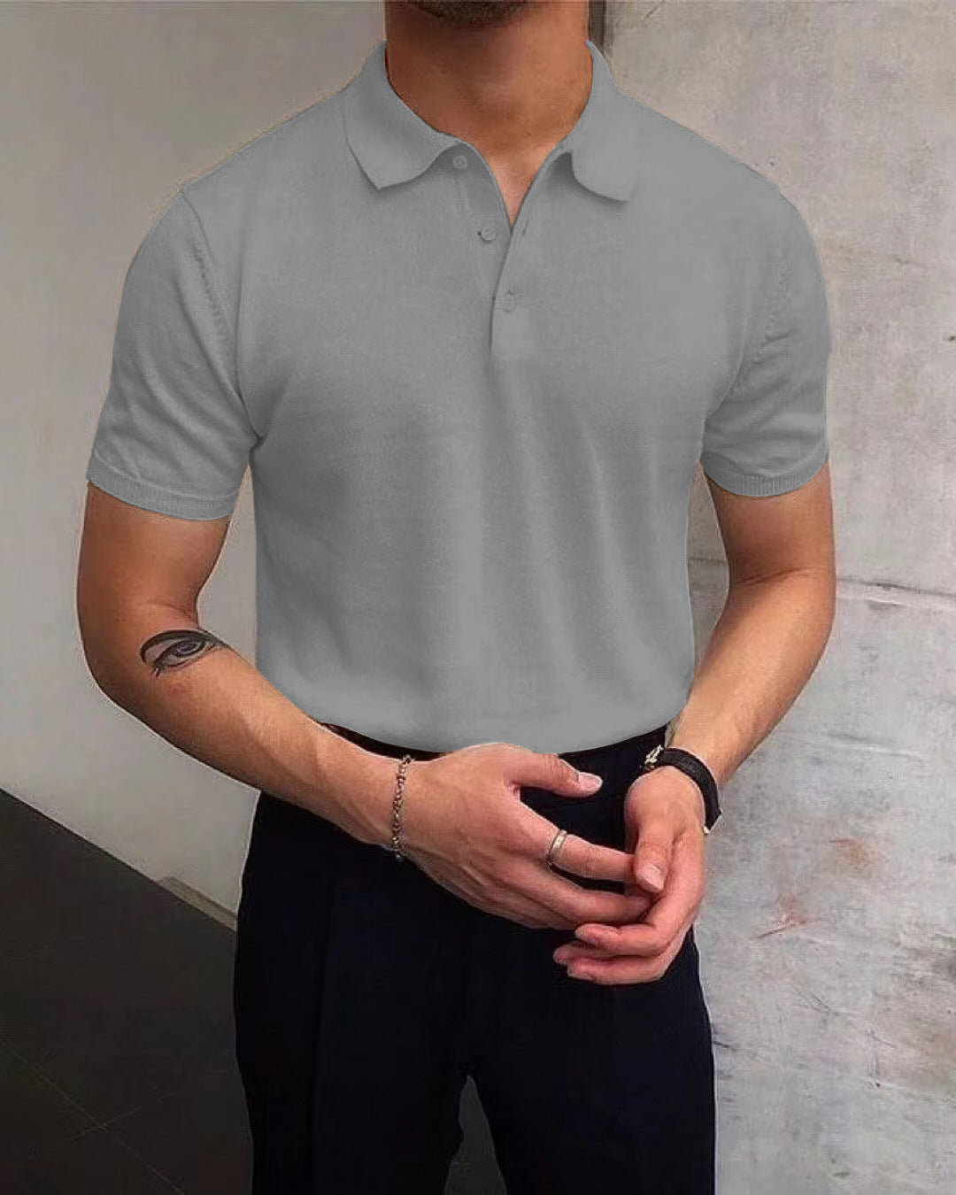 Men's Summer Lapels T-shirt Solid Color Casual
