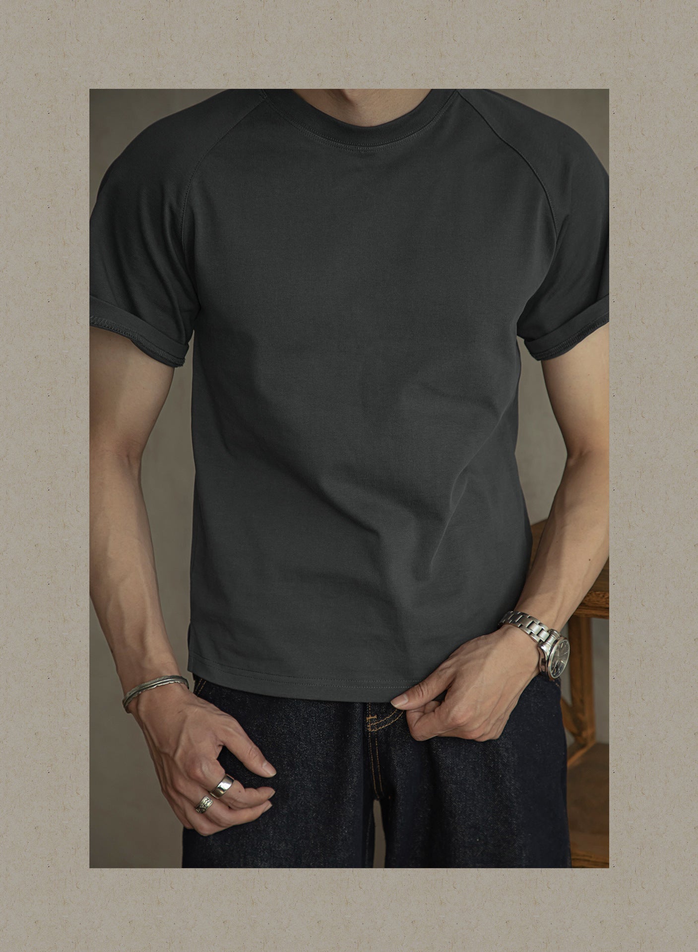 American Retro 300g schweres Rundhals-T-Shirt