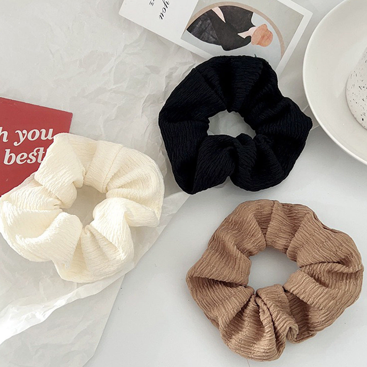 Simple Pleated Hair Band Korean Style Coffee Color Series