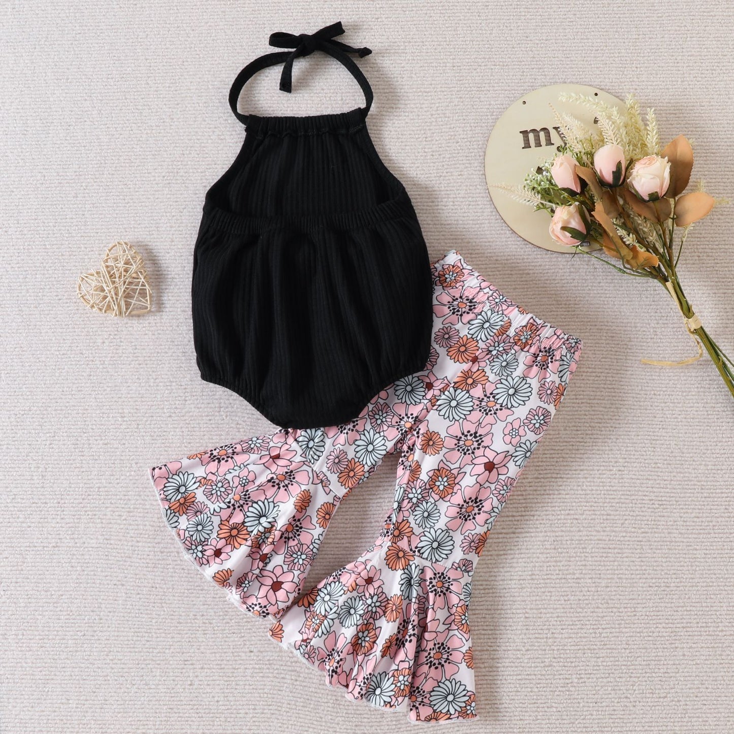 Children's Halter Backless Romper Bell-bottom Pants Suit