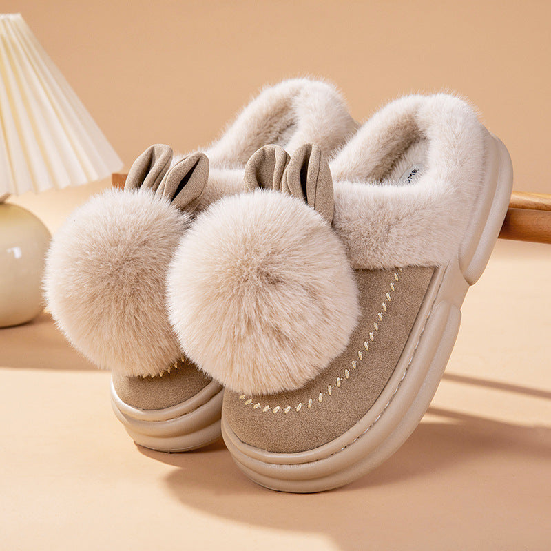 Thick Bottom Fleece-lined Warm Can Be Outdoor Fur Slippers