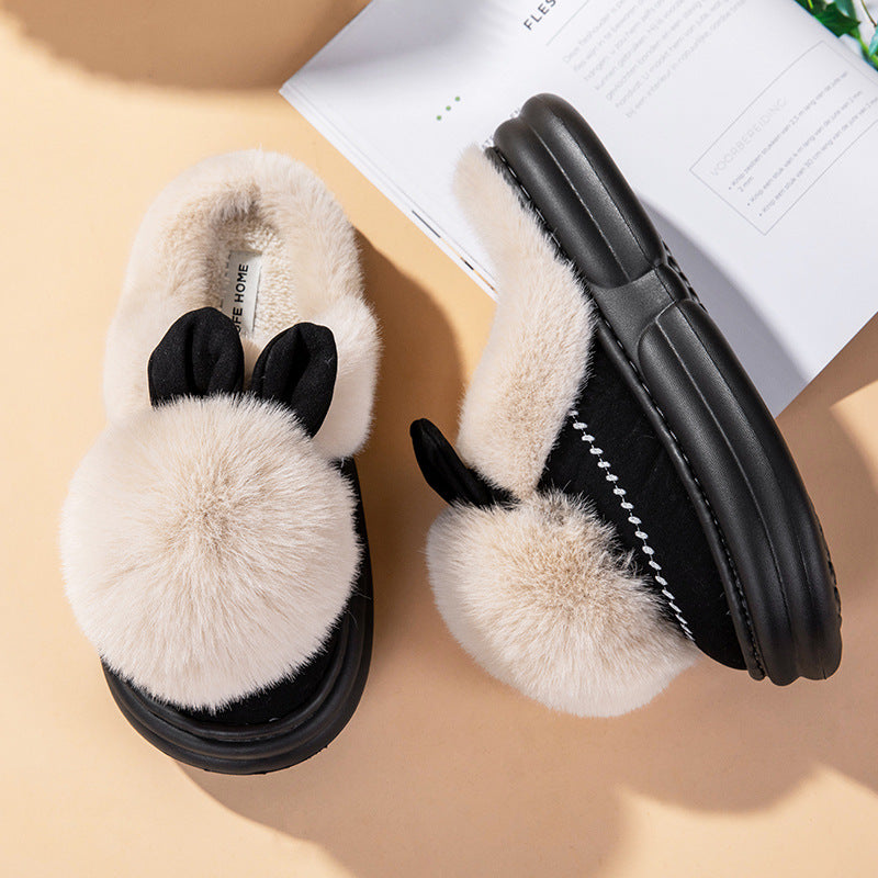 Thick Bottom Fleece-lined Warm Can Be Outdoor Fur Slippers