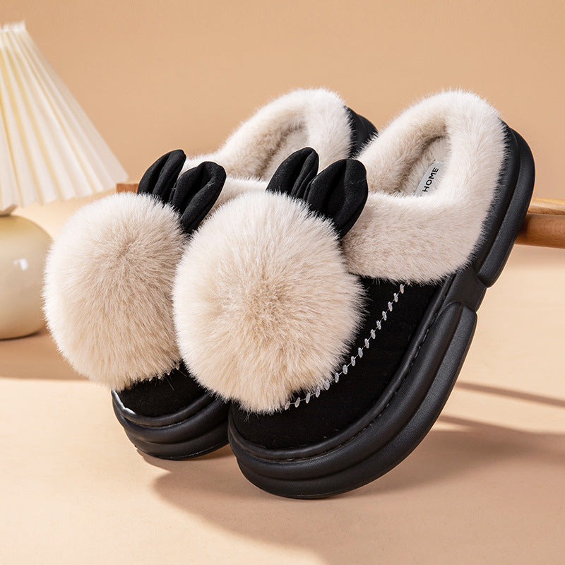 Thick Bottom Fleece-lined Warm Can Be Outdoor Fur Slippers