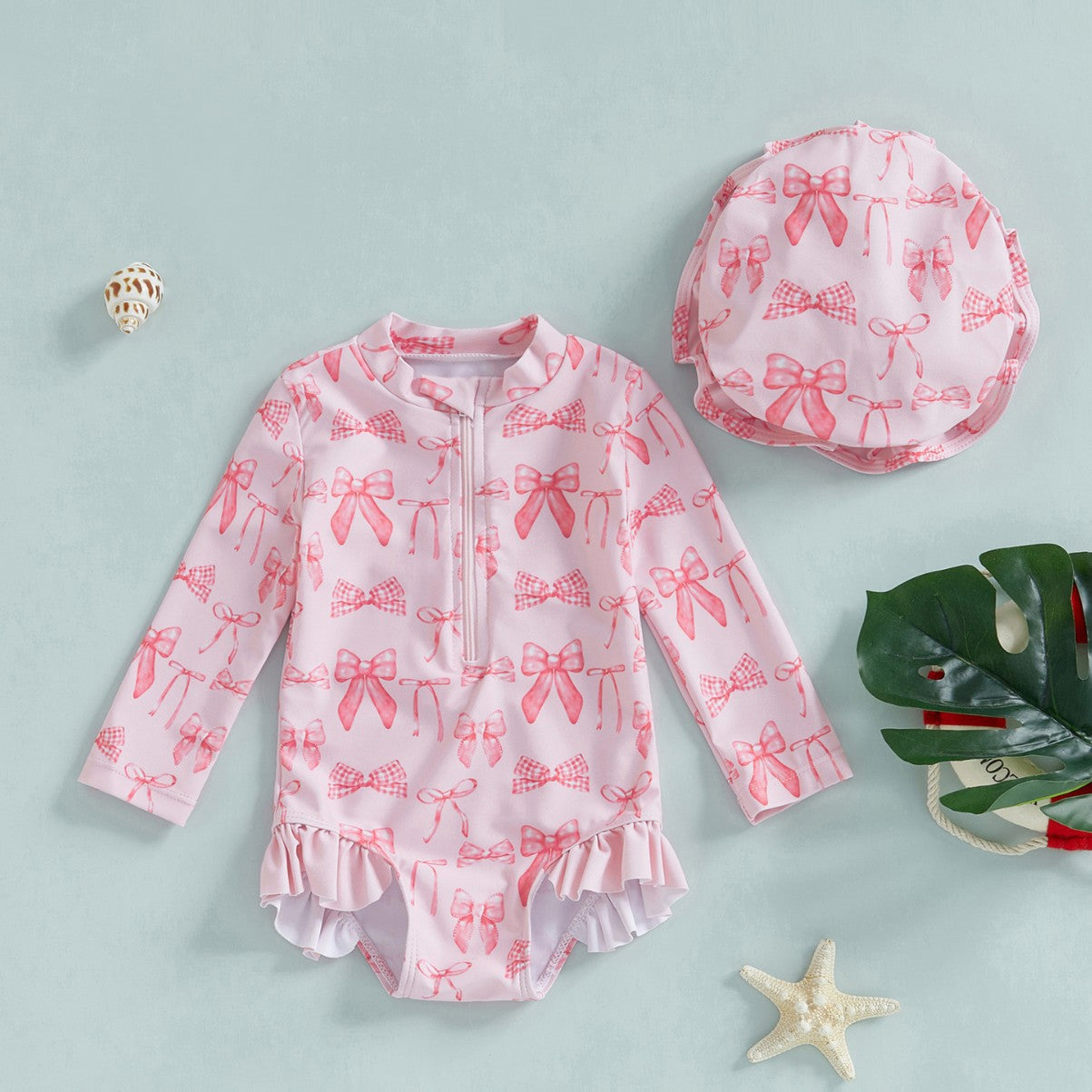 Girls' Fashion Bowknot Pattern One-piece With Hat