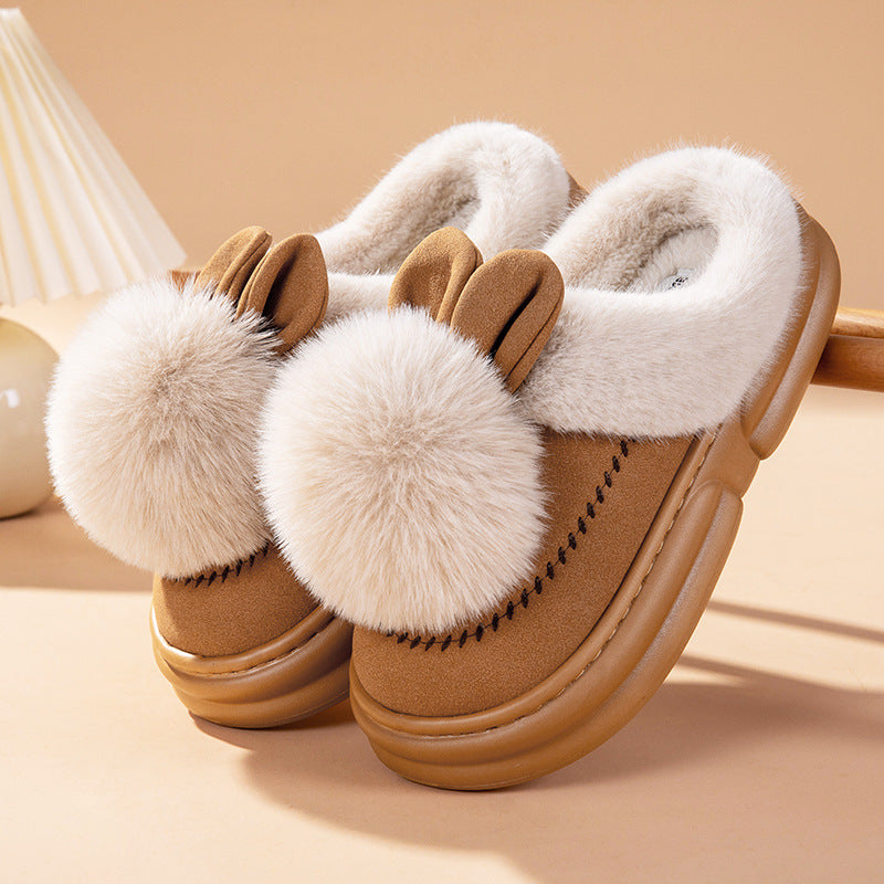 Thick Bottom Fleece-lined Warm Can Be Outdoor Fur Slippers