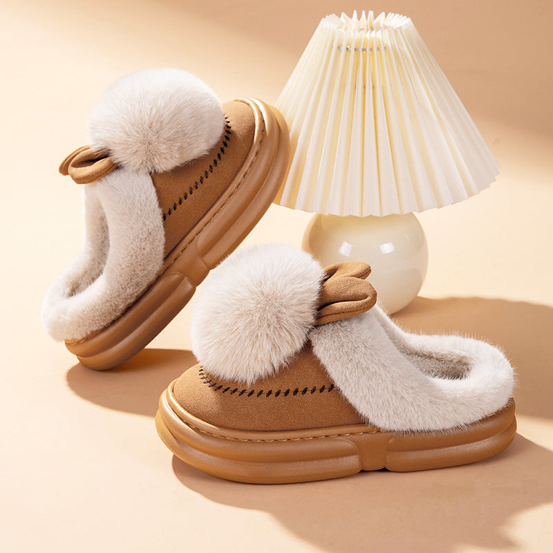Thick Bottom Fleece-lined Warm Can Be Outdoor Fur Slippers