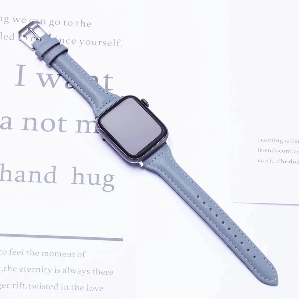 Slim Leather Strap for Watch Band 44Mm 45Mm 41Mm 40Mm 38Mm Wrist Women Bracelet Iwatch Serie 9 8 7 6 5 4 3 SE Ultra 2 49Mm