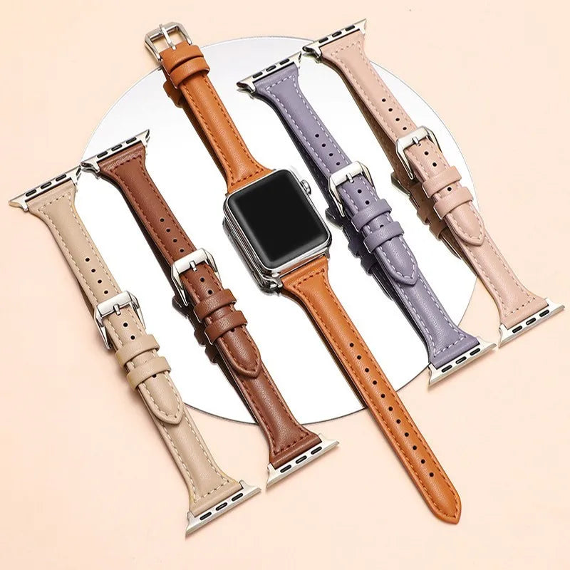 Slim Leather Strap for Watch Band 44Mm 45Mm 41Mm 40Mm 38Mm Wrist Women Bracelet Iwatch Serie 9 8 7 6 5 4 3 SE Ultra 2 49Mm