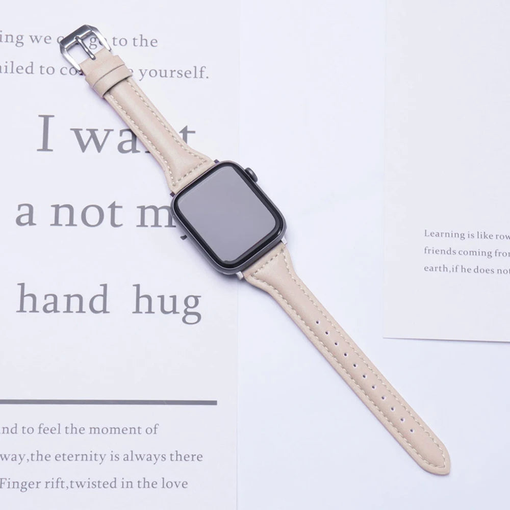 Slim Leather Strap for Watch Band 44Mm 45Mm 41Mm 40Mm 38Mm Wrist Women Bracelet Iwatch Serie 9 8 7 6 5 4 3 SE Ultra 2 49Mm