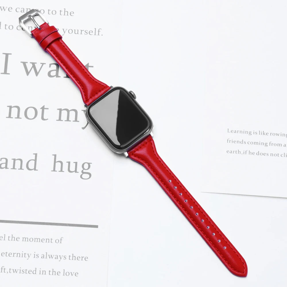 Slim Leather Strap for Watch Band 44Mm 45Mm 41Mm 40Mm 38Mm Wrist Women Bracelet Iwatch Serie 9 8 7 6 5 4 3 SE Ultra 2 49Mm