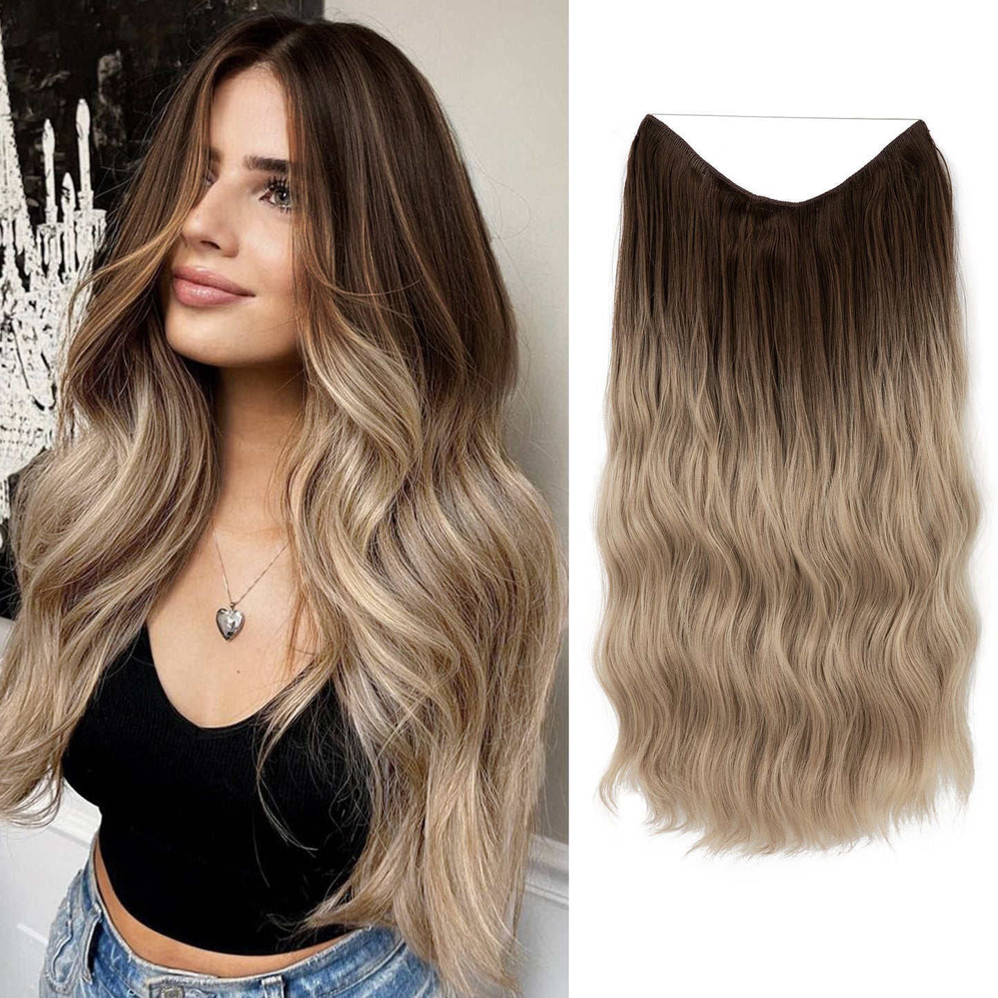 European And American Style Women Corn Curler Fishing Thread Long Curly Hair Wig