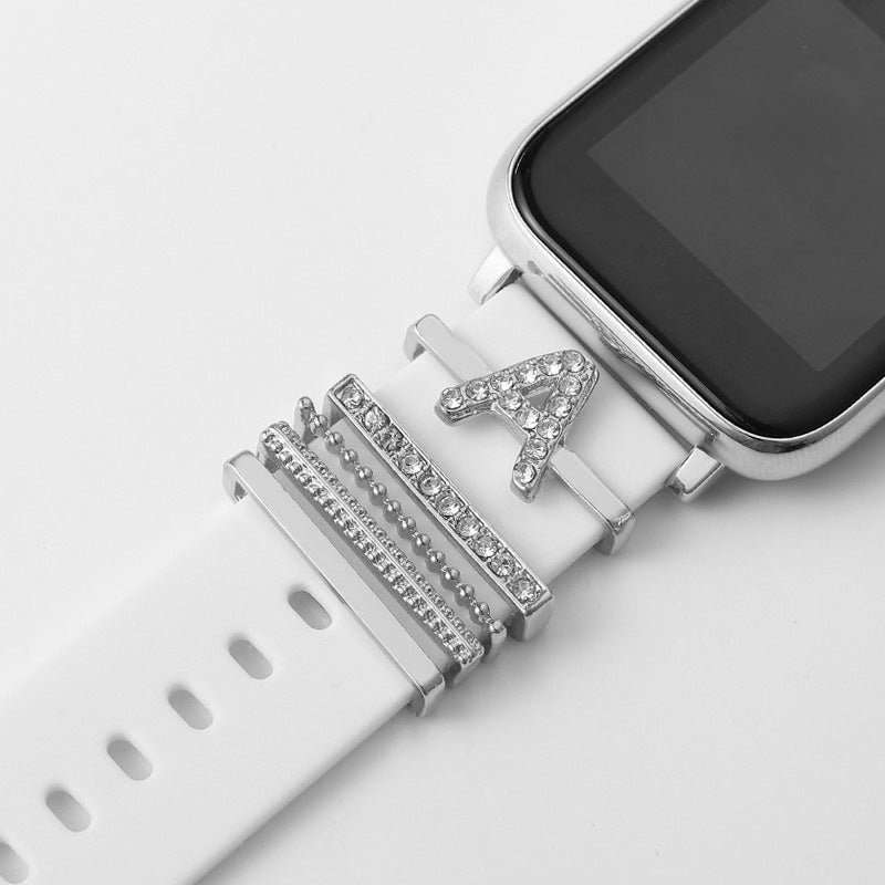 Silicone strap with diamonds featuring 26 English letters for Apple watch.