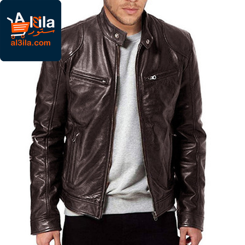 Men's Slim Fit PU Leather Jacket – Stylish Outerwear in Khaki, Brown, and Black