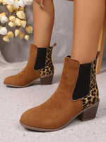 Leopard print Chelsea boots with block mid heel and brown suede front