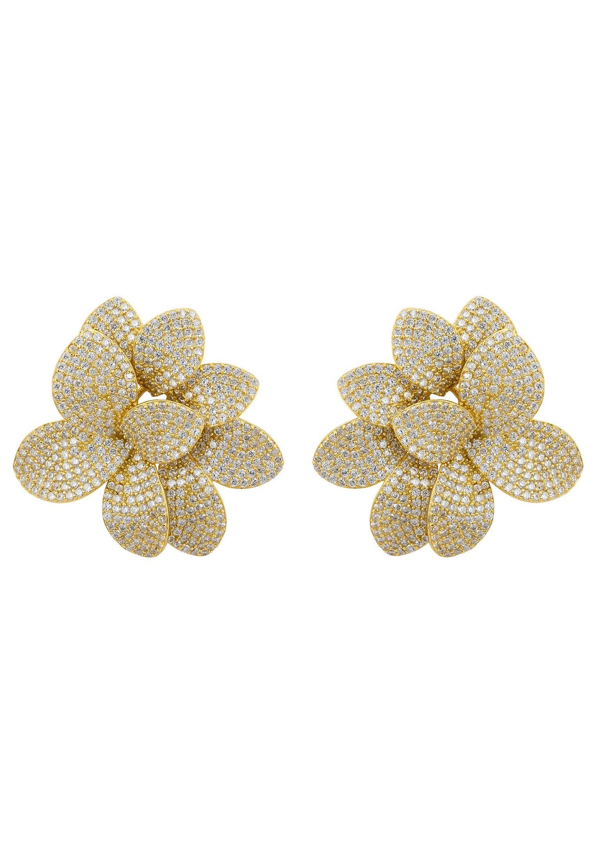 Amaryllis Flower Large Stud Earrings gold plated with cubic zirconia detailing and intricate petal design