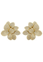 Amaryllis Flower Large Stud Earrings gold plated with cubic zirconia detailing and intricate petal design