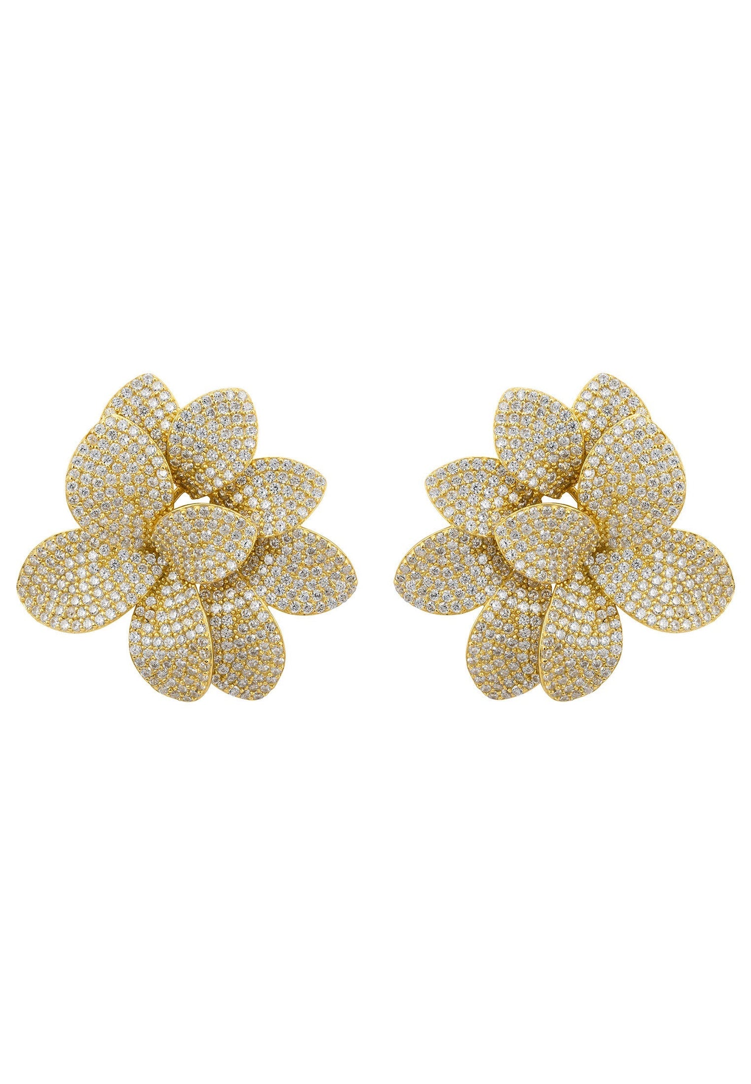 Amaryllis Flower Large Stud Earrings gold plated with cubic zirconia detailing and intricate petal design