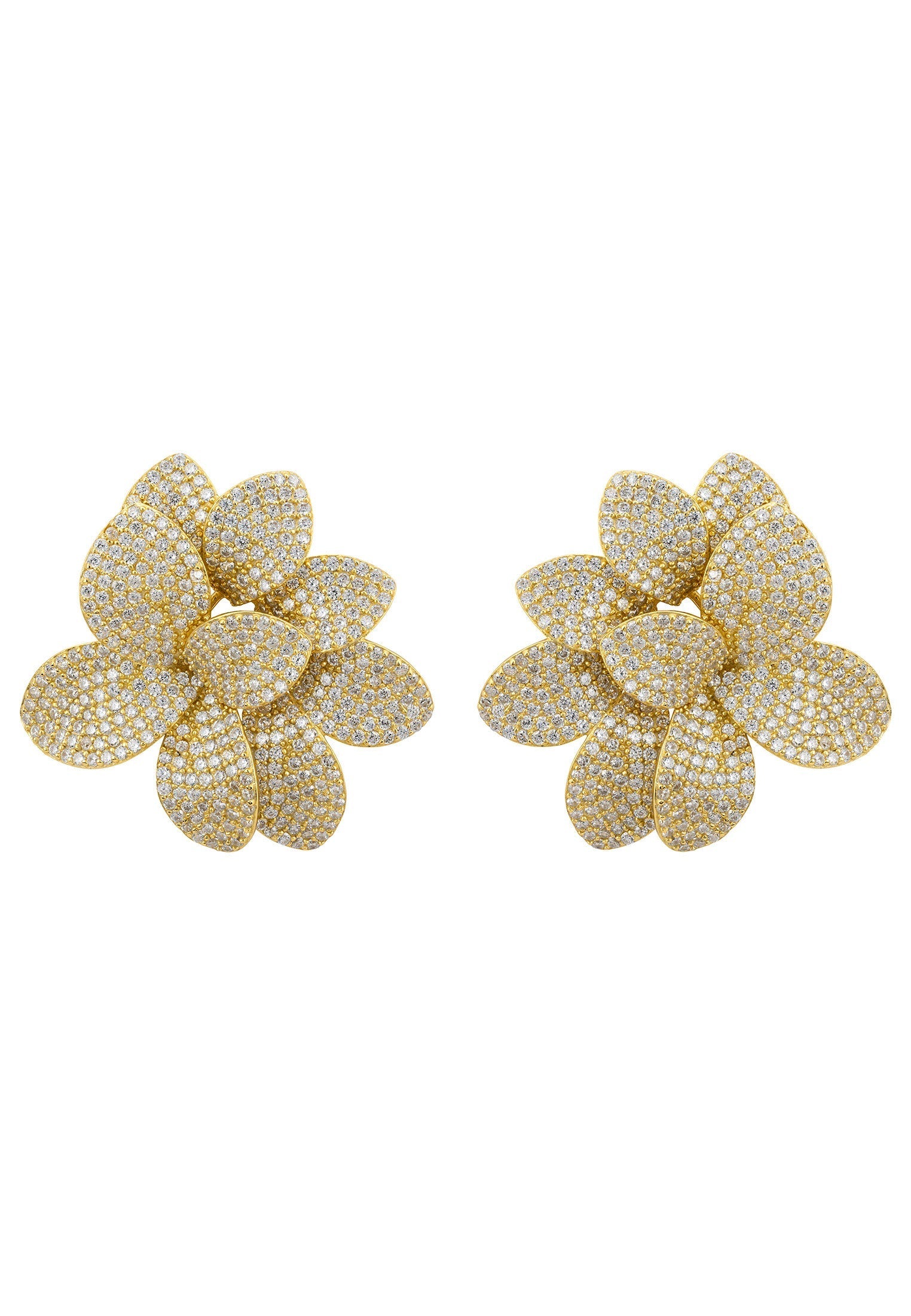 Amaryllis Flower Large Stud Earrings gold plated with cubic zirconia detailing and intricate petal design