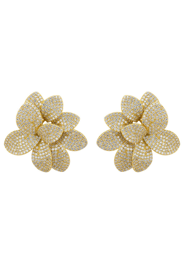 Amaryllis Flower Large Stud Earrings Gold