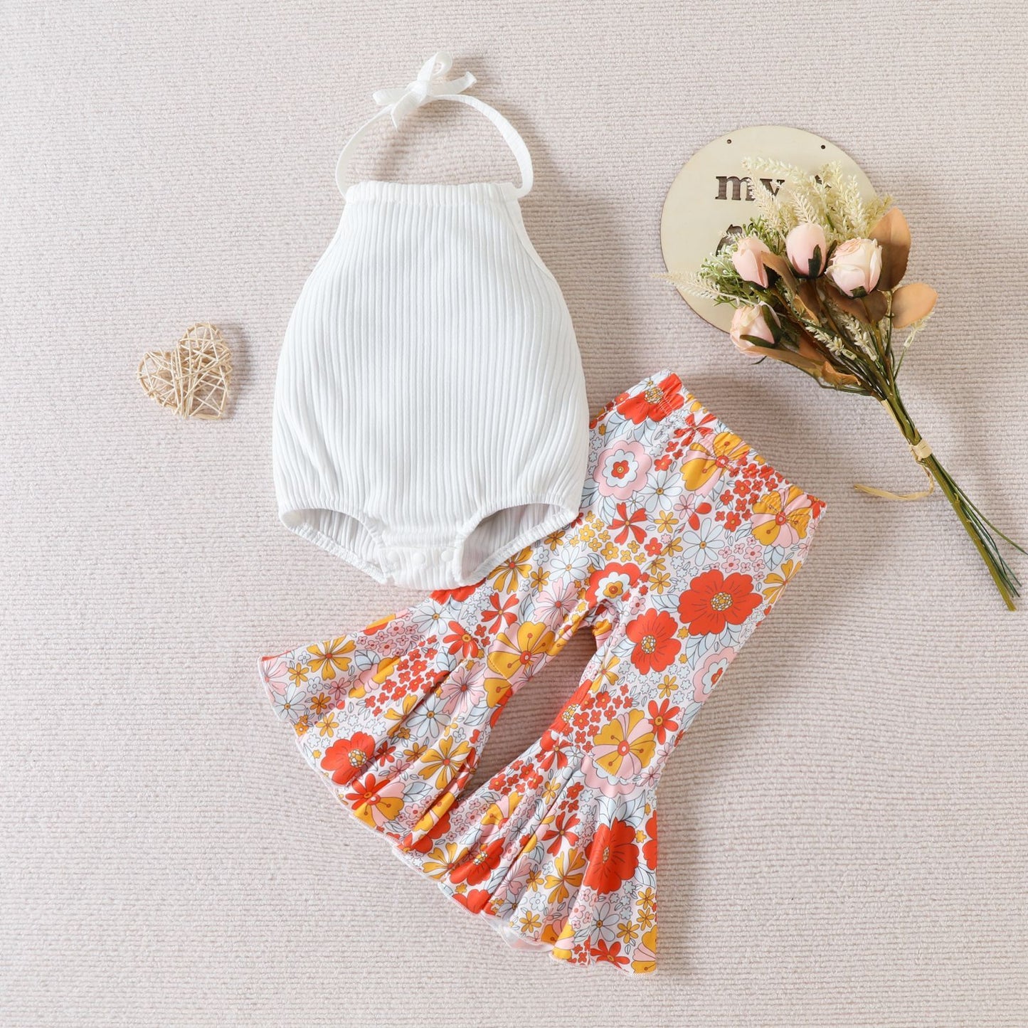 Children's Halter Backless Romper Bell-bottom Pants Suit