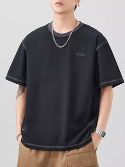 Men's plus size black round neck oversized short sleeve t-shirt made of cotton and spandex