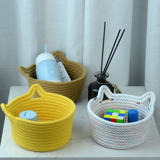 Cat's Ears Desktop Storage Basket Hand Woven Cartoon