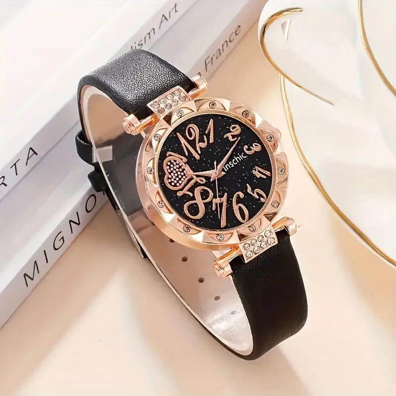 Women’s Diamond Dial Belt Quartz Watch Beaded Bracelet Suit