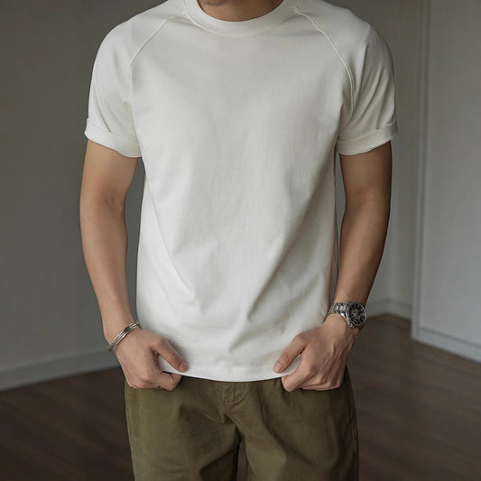 American Retro 300g Heavy Round Neck Dry T-shirt in white, slim fit, pullover style.