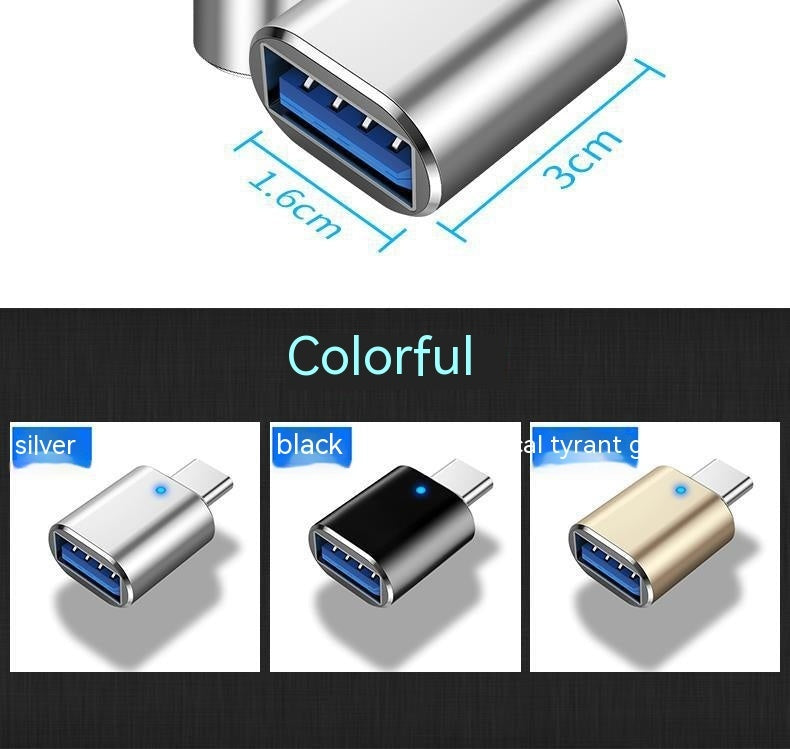 Type-C إلى USB30 USB مع مؤشر الضوء المحمول ، لوحة مفاتيح لوحة مفاتيح بطاقة الصوت شاحن سيارة OTG