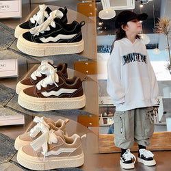 Spring and autumn casual sneakers for boys and girls, solid colors in black, khaki, and brown, low-top design with rubber sole, size 26-36, neutral gender.