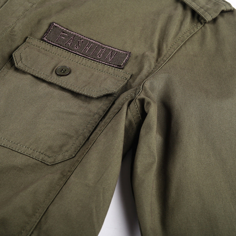Solid Color Loose Long Sleeves Pocket Shirt