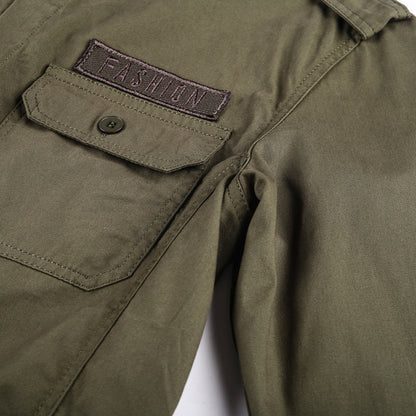 Solid Color Loose Long Sleeves Pocket Shirt