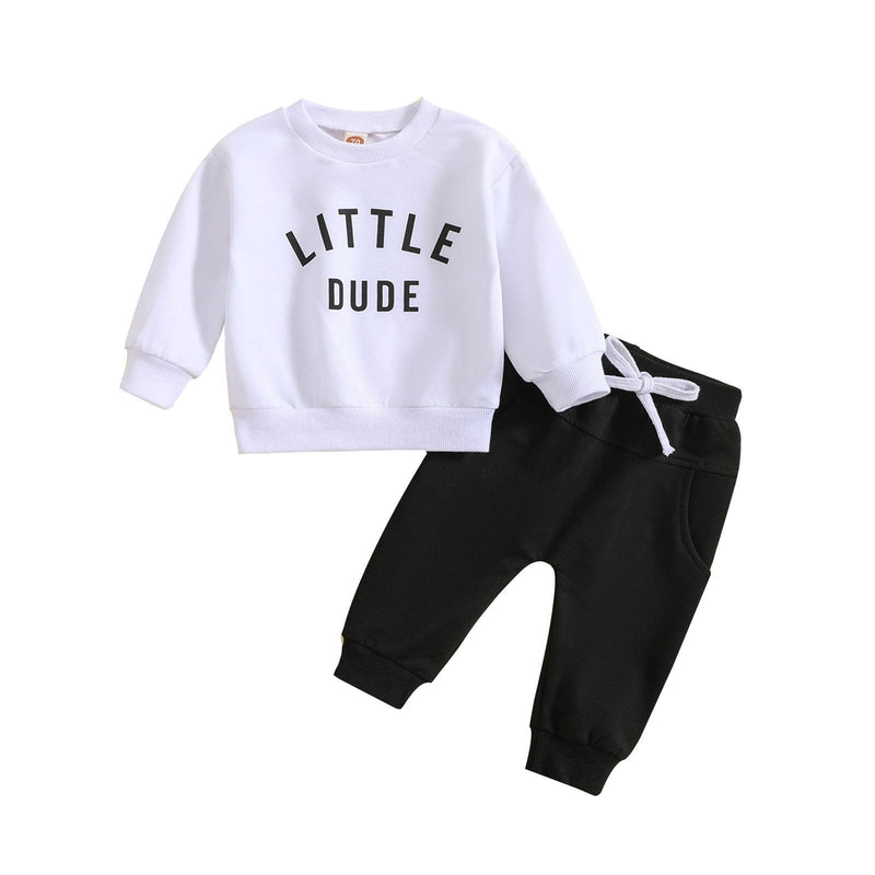 Boys' Round Neck Letter Print Top Solid Color Trousers Two-piece Set