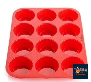12 cup red silicone muffin baking pan for cupcakes.