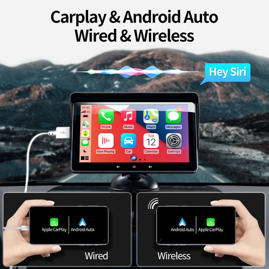 7 شاشة CarPlay لاسلكية للسيارة مع واجهة ولاعة السجائر وكوب الشفط العالمي