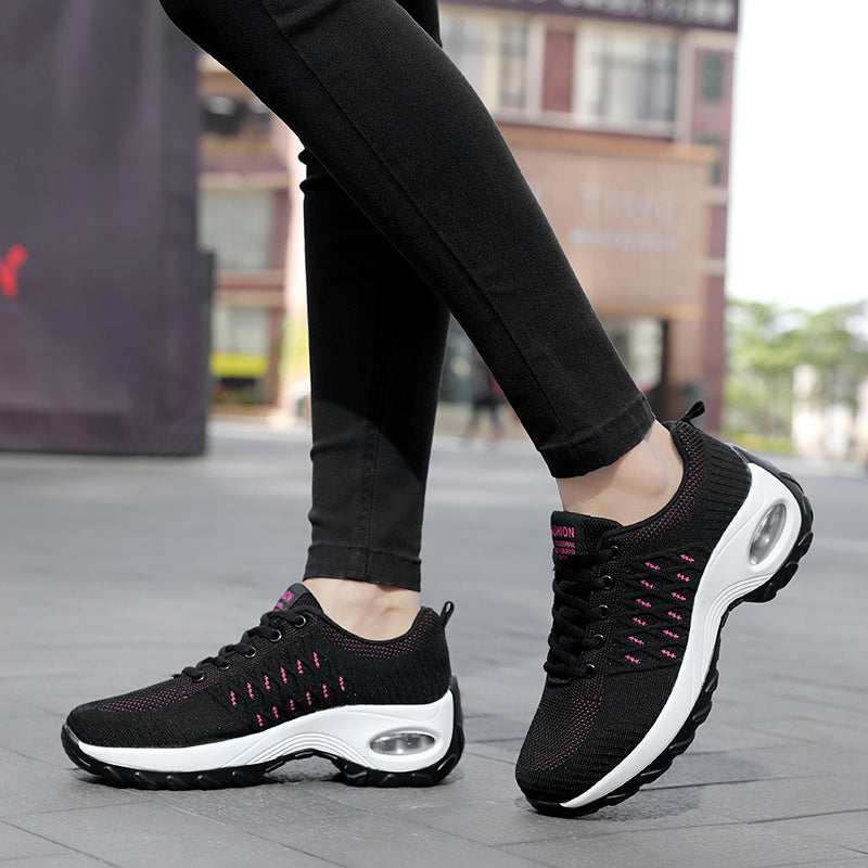 Women's non-slip black dancing shoes with wear-resistant sole and platform heel.