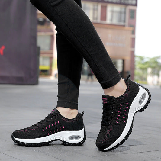 Women's non-slip black dancing shoes with wear-resistant sole and platform heel.