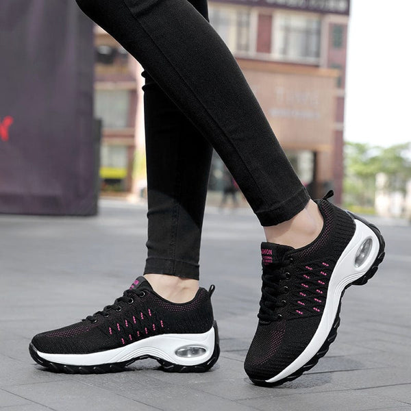 Women's non-slip black dancing shoes with wear-resistant sole and platform heel.